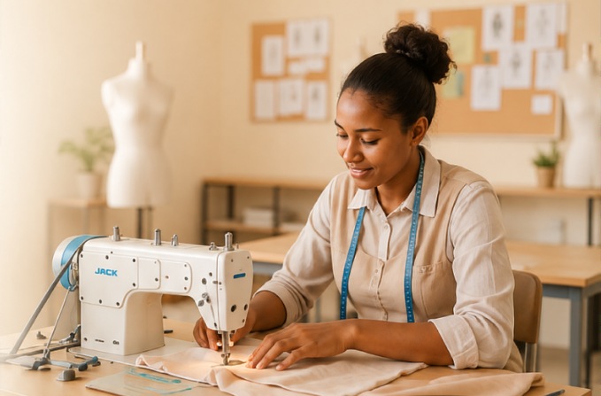 Fashion design trainer working at a sewing machine